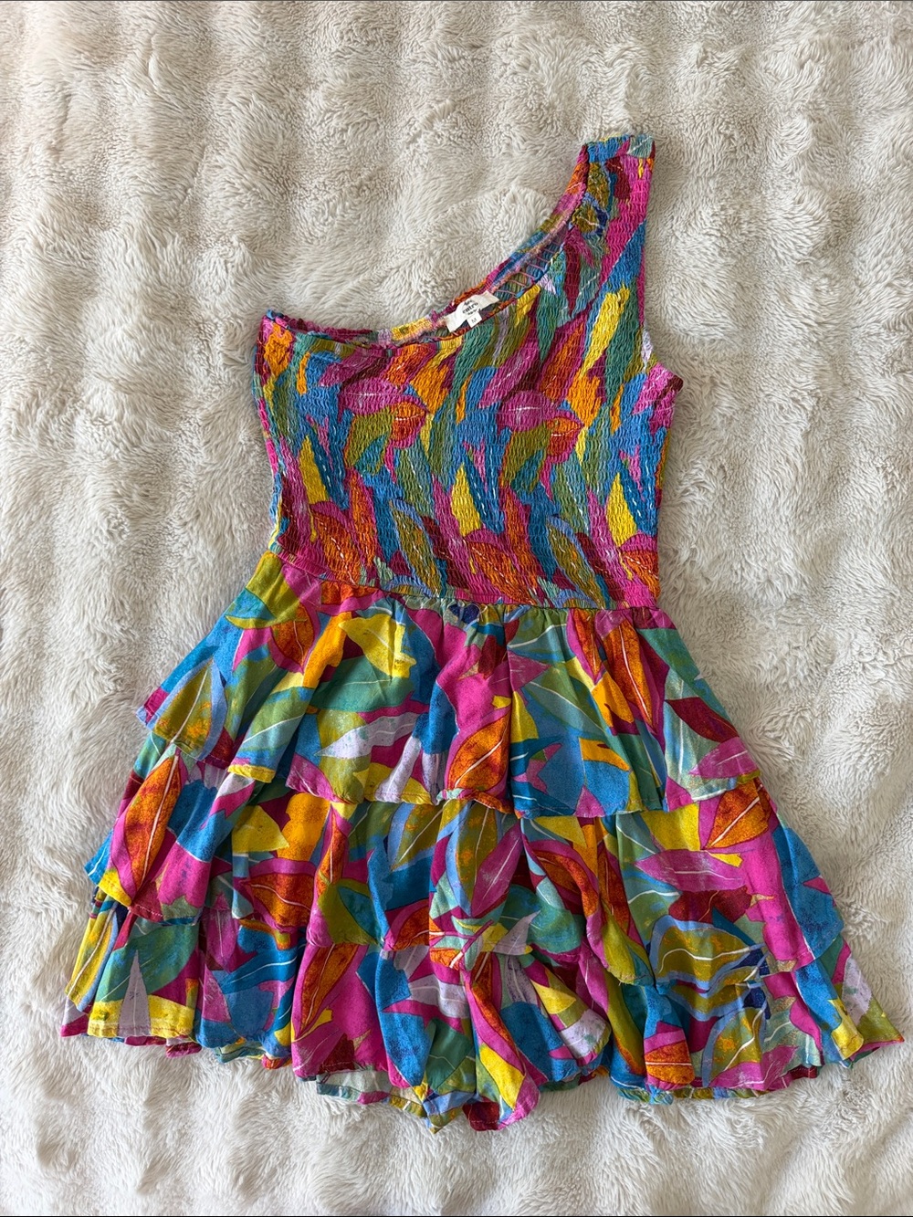 Girls/Woman’s One-Shoulder Tiered Ruffle Dress in Multicolor/Roper Dress